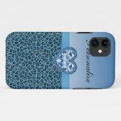 Zwart-blauwe luipaard afdrukken & buighart Case-Mate iPhone case (Achterkant (horizontaal))