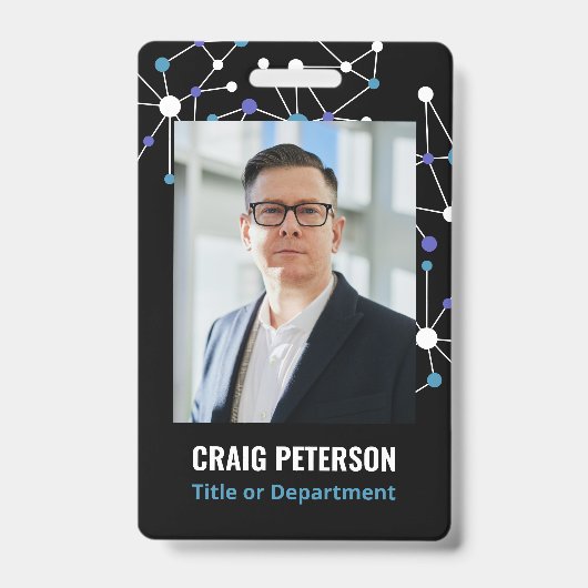 Zwart Blauwe Moleculen ID Foto Badge (Voorzijde)