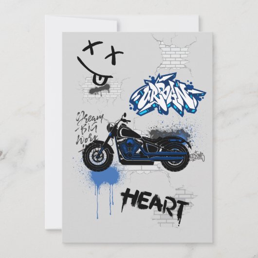 Zwart & blauwe motorfiets graffiti grijs kaart (Voorkant)