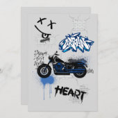 Zwart & blauwe motorfiets graffiti grijs kaart (Voorkant / Achterkant)