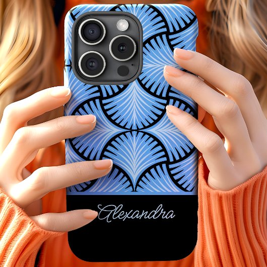 Zwart Blauwe Retro Jaren 20 Gatsby Palmen Script N Case-Mate iPhone Case