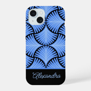 Zwart Blauwe Retro Jaren 20 Gatsby Palmen Script N iPhone 15 Case