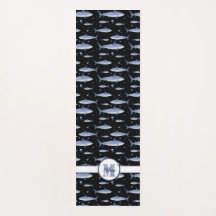 Zwart-blauwe Waterverf haaienpatroon Monogram