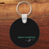 Zwart Blauwgroen Aangepast Matig Monogram Naam Sleutelhanger (Voorkant)