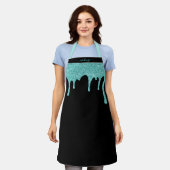 Zwart Blauwgroen Aqua Blue Sparkle Dripping Glitte Schort (Gedragen)