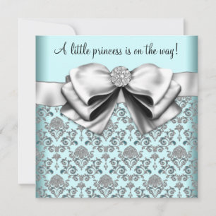 Zwart Blauwgroen Blauw Damask Princess Baby shower Kaart