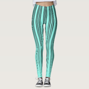 Zwart/Blauwgroen blauw driplijnpatroon Leggings