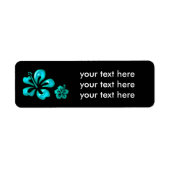 Zwart & Blauwgroen Blauw Hibiscus Bloemen Adreseti Etiket (Voorkant)