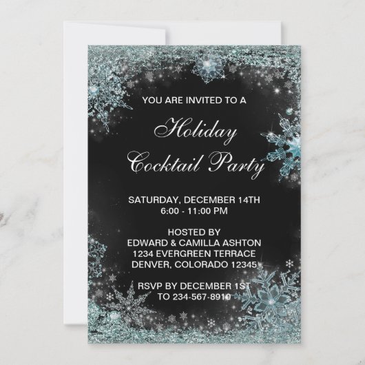 Zwart Blauwgroen Blauw Sneeuwvlok Kerstfeest Kaart (Voorkant)