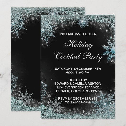 Zwart Blauwgroen Blauw Sneeuwvlok Kerstfeest Kaart (Voorkant / Achterkant)