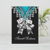 Zwart Blauwgroen Blauw Sweet Sixteen Verjaardagsfe Kaart (Staand voorkant)