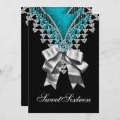 Zwart Blauwgroen Blauw Sweet Sixteen Verjaardagsfe Kaart (Voorkant / Achterkant)