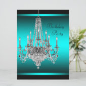 Zwart Blauwgroen Blauwe Kroonluchter Verjaardagsfe Kaart (Staand voorkant)