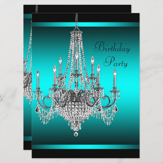 Zwart Blauwgroen Blauwe Kroonluchter Verjaardagsfe Kaart (Voorkant / Achterkant)