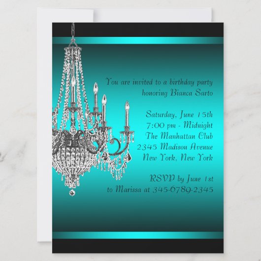 Zwart Blauwgroen Blauwe Kroonluchter Verjaardagsfe Kaart (Achterkant)