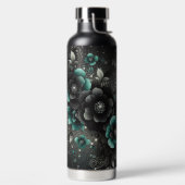 Zwart & Blauwgroen Bloemen Waterfles (Links)
