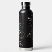 Zwart & Blauwgroen Bloemen Waterfles (Rechts)