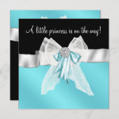 Zwart Blauwgroen Blue Bow Princess Baby shower Kaart (Voorkant / Achterkant)