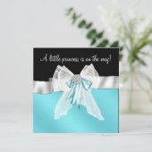 Zwart Blauwgroen Blue Bow Princess Baby shower Kaart (Staand voorkant)