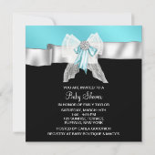 Zwart Blauwgroen Blue Bow Princess Baby shower Kaart (Achterkant)