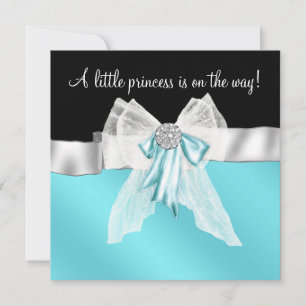 Zwart Blauwgroen Blue Bow Princess Baby shower Kaart