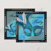 Zwart Blauwgroen Blue Mask Masquerade Party Kaart (Voorkant / Achterkant)