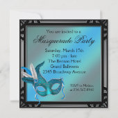 Zwart Blauwgroen Blue Mask Masquerade Party Kaart (Achterkant)