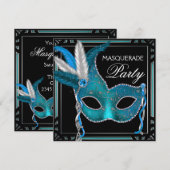 Zwart Blauwgroen Blue Mask Masquerade Party Kaart (Voorkant / Achterkant)