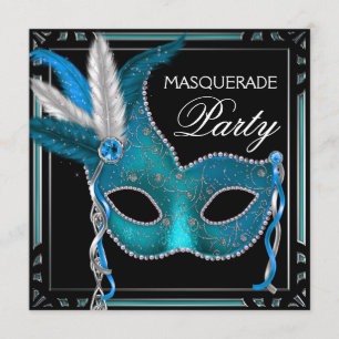 Zwart Blauwgroen Blue Mask Masquerade Party Kaart