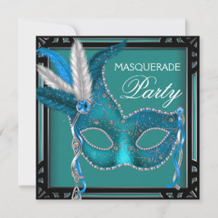 Zwart Blauwgroen Blue Mask Masquerade Party Kaart