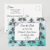 Zwart Blauwgroen Damask Bruiloft Save the Date Bri Briefkaart (Voorkant / Achterkant)