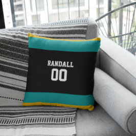 Zwart, Blauwgroen en Gold Football team op maat Kussen