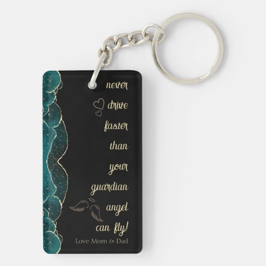 Zwart, Blauwgroen en Goud Elegant Script Gepersona Sleutelhanger (achterkant)