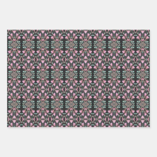 Zwart Blauwgroen en Roze Blad Papier Cadeauverpak Inpakpapier Vel (Voorkant)