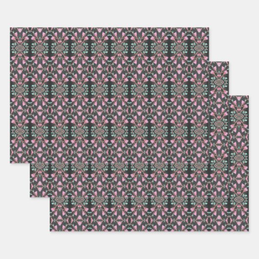 Zwart Blauwgroen en Roze Blad Papier Cadeauverpak Inpakpapier Vel (Set)