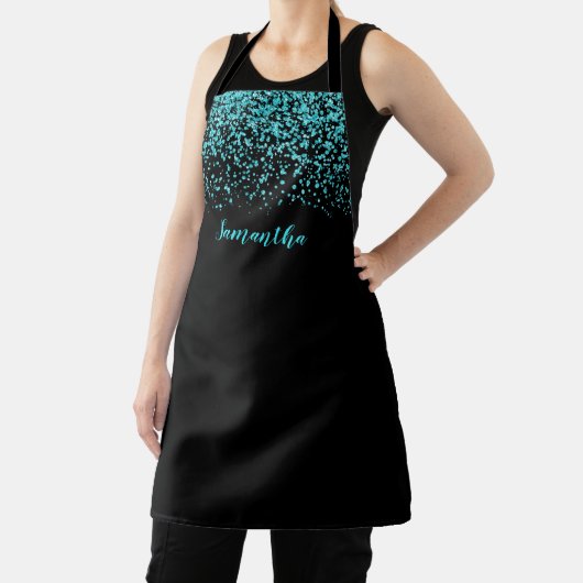 Zwart Blauwgroen Faux Glitter - persoonlijk Schort (Insitu)