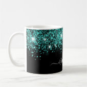 Zwart blauwgroen glitter naam glam script koffiemok (Links)