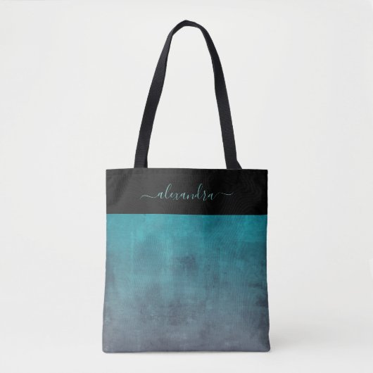 Zwart Blauwgroen grijs rustic ombre elegant gepers Tote Bag (Voorkant)