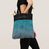 Zwart Blauwgroen grijs rustic ombre elegant gepers Tote Bag (Dichtbij)