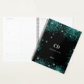 Zwart blauwgroen groen glitter monogram initialen planner (Display)