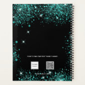 Zwart blauwgroen groen glitter monogram initialen planner (Achterkant)