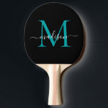 Zwart Blauwgroen Groen Monogram Elegant Script Naa Tafeltennisbatje<br><div class="desc">Modern zwart Blauwgroen groen monogram Elegant script naam Ping Pong Paddle</div>