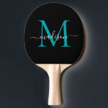 Zwart Blauwgroen Groen Monogram Elegant Script Naa Tafeltennisbatje<br><div class="desc">Modern zwart Blauwgroen groen monogram Elegant script naam Ping Pong Paddle</div>