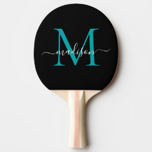 Zwart Blauwgroen Groen Monogram Elegant Script Naa Tafeltennisbatje