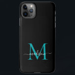 Zwart Blauwgroen Groen Monogram Vrouwelijk Script  iPhone 11Pro Max Hoesje<br><div class="desc">Modern Girly Zwart Blauwgroen Groen Monogram Vrouwelijk Script Naam Telefoonhoes</div>