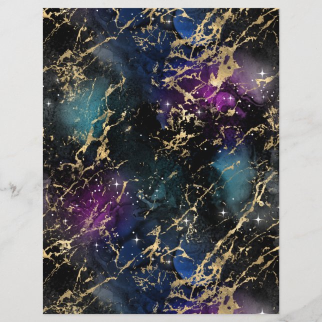 Zwart Blauwgroen marmer Galaxy Scrapbook Papierbla (Achterkant)
