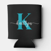 Zwart Blauwgroen monogram Blikjeskoeler (Achterkant)