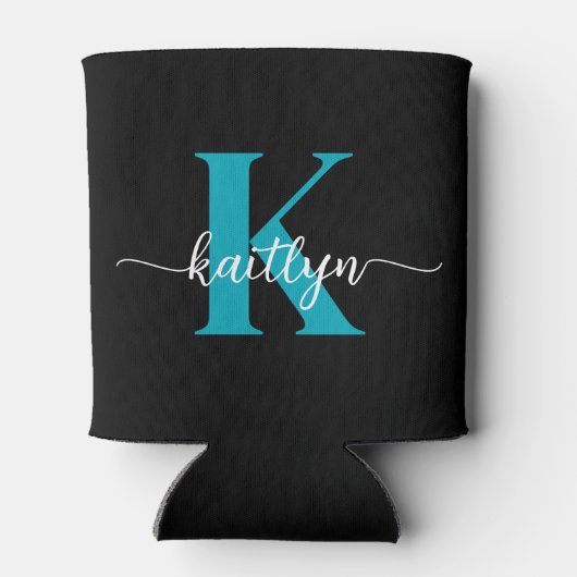 Zwart Blauwgroen monogram Blikjeskoeler (Achterkant)