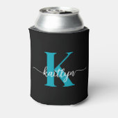 Zwart Blauwgroen monogram Blikjeskoeler (Blikje Achterkant)