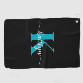 Zwart Blauwgroen monogram Golfhanddoek (Horizontaal)